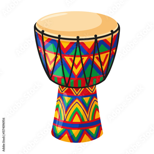 Small drum with Yoruba ethnic pattern, bright color details, symbol of Nigerian Sango festival. Vector flat design cartoon. AI generated images.