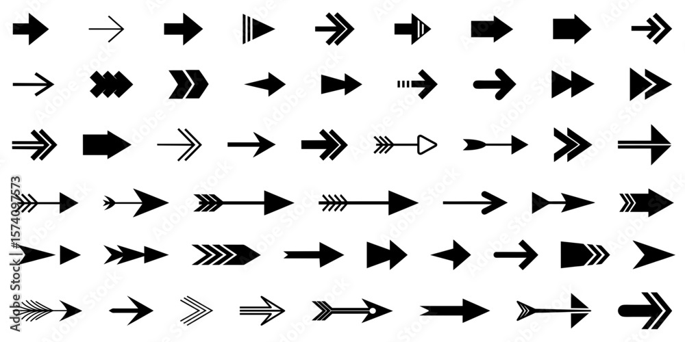 Naklejka premium Arrow icon set. Arrow vector collection. Modern simple arrow sign. Arrow cursor collection different arrow signs. Black arrows icons vector illustration