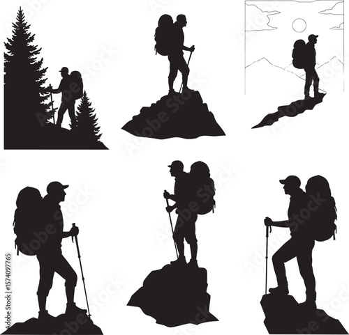 Black bear hiker snowshoeing distressed mama bear typography and various hiking scenes vector illustration