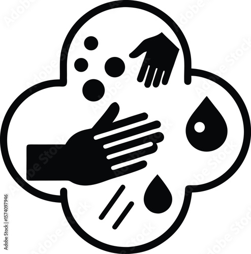 COVID handwashing steps icon with soap and a water drop