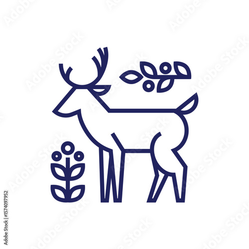 Illustration of nordic deer minimal icon.Scandinavian style with ornament 