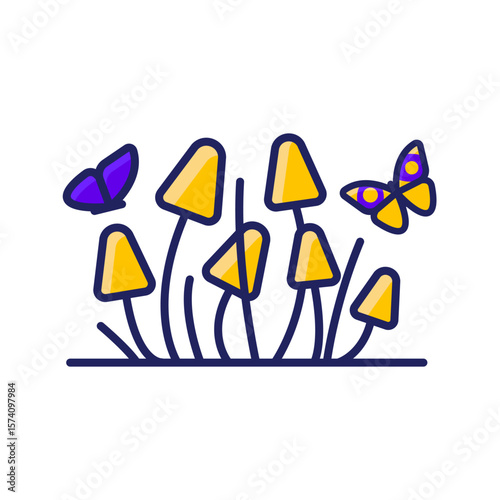 Simple icon of psilocybin mushrooms. Linear style editable stroke
