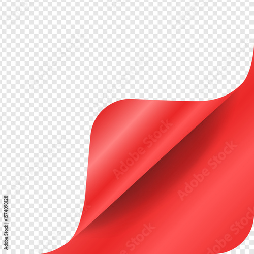 Vector mockup of red paper glossy, curled corner 