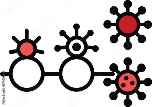COVID mutation timeline icon with three virus variants