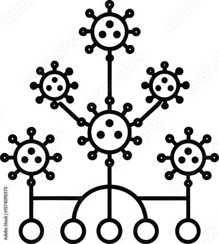 COVID mutation family tree icon with branching virus strains