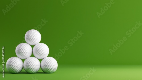 Pyramid stack of white golf balls isolated on a plain background sports and leisure themed. A pristine arrangement of spherical golf equipment neatly piled in a triangular formation