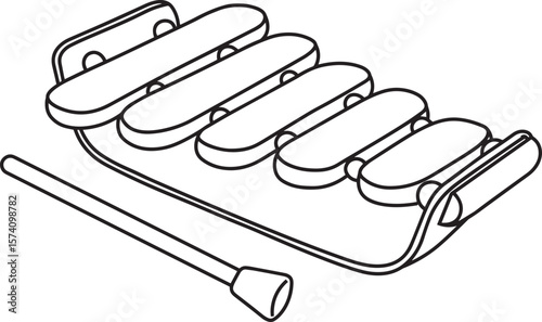 Vector illustration of a children's xylophone in a minimalist black outline style. 