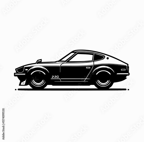 Vintage Japanese Sports Car Vector Logo – 1970s Inspired – Isolated on White Background

