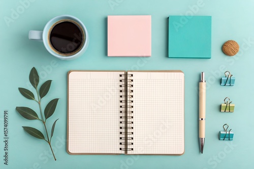 Flat Lay of Office Stationery on Pastel Background – Minimal Desk Supplies

