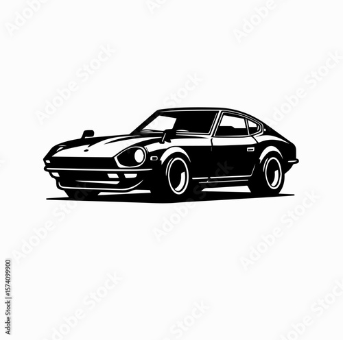 Vintage Japanese Sports Car Vector Logo – 1970s Inspired – Isolated on White Background

