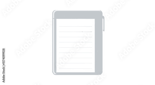 Simple illustration of a notepad with lined paper and a pen, ready for writing.