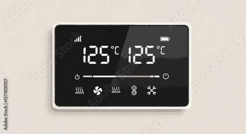A digital thermostat display showing a temperature of 125 degrees Celsius, with various settings icons.