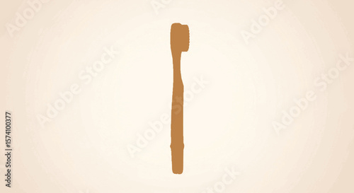 A simple illustration of a bamboo toothbrush against a light beige background.