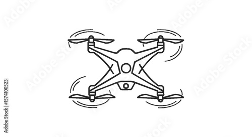 Simple line drawing of a drone in flight, showing its four rotors and body structure.