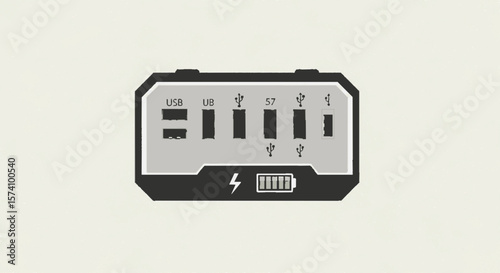 A portable power bank with multiple charging ports and battery indicator.