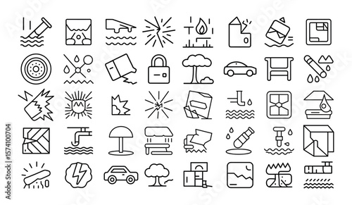 Damaged icon set, damaged, broken, ruined and more. Vector illustration