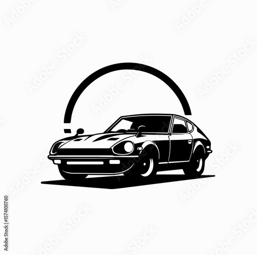 Vintage Japanese Sports Car Vector Logo – 1970s Inspired – Isolated on White Background

