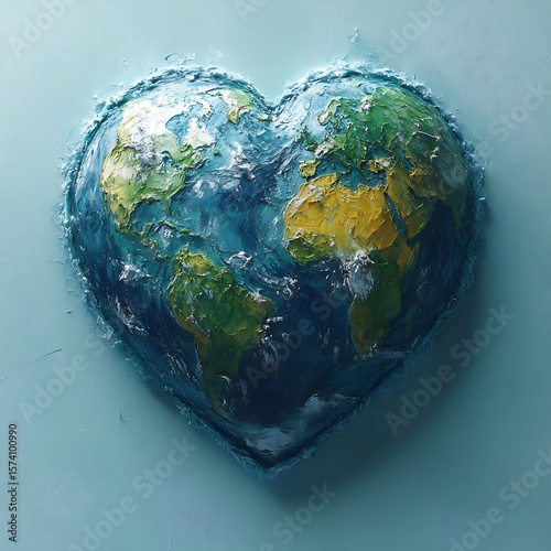Beautiful textured heart shaped earth photo representing love for our planet and environmental protection