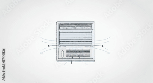 Simple line drawing of a portable air conditioner unit, illustrating airflow.