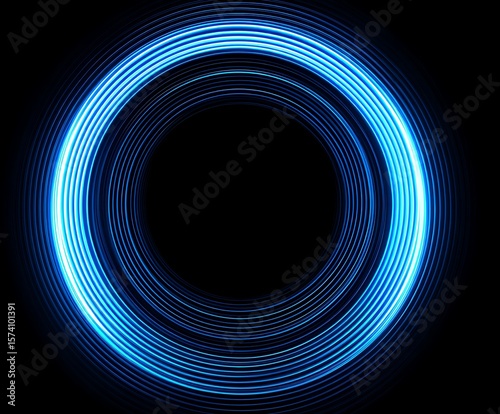 Circular glowing ring pattern built with crisp striped blue geometric lines.