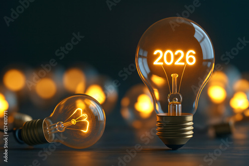 new year 2026 , A yellow light bulb , Generative ai