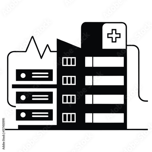 Digital health record data center with server racks