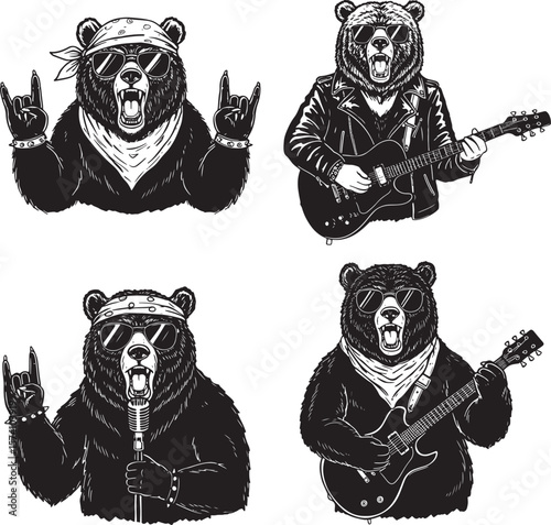 Rock and Roll Bears Collection with Guitars and Headbands