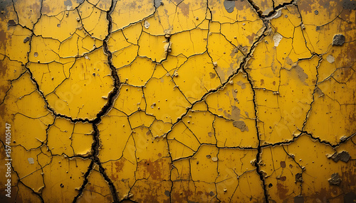 Grunge yellow metal paint cracks wall texture background wallpaper. backdrop, scratched, tattered, old rusty, distressed, worn out pattern