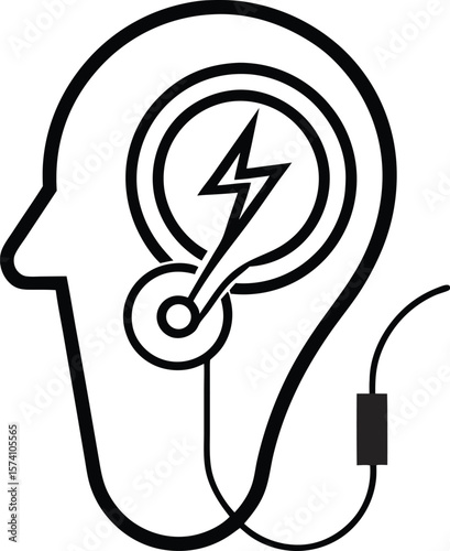 Ear with an electric cochlea device in schematic style