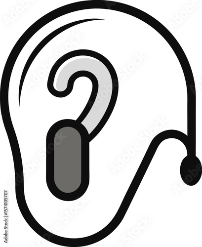 Ear with a hearing aid device attached behind it