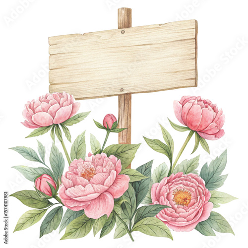 Wooden sign  The most beautiful flower in the world is under the sign Clipart watercolor 