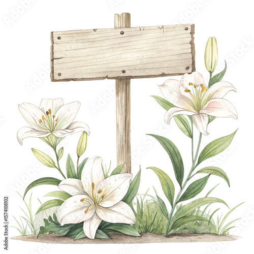 Wooden sign  The most beautiful flower in the world is under the sign Clipart watercolor 
