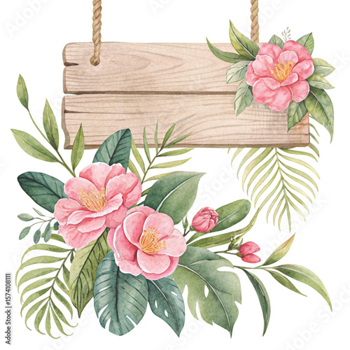 Wooden sign  The most beautiful flower in the world is under the sign Clipart watercolor 