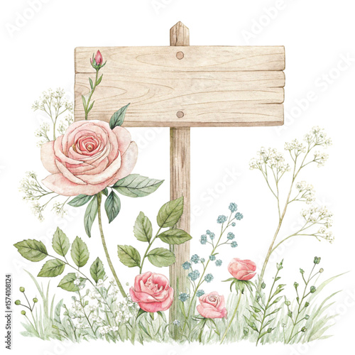 Wooden sign  The most beautiful flower in the world is under the sign Clipart watercolor 
