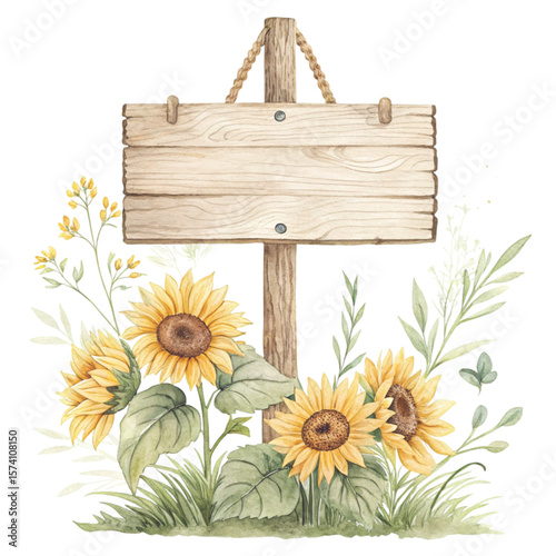 Wooden sign  The most beautiful flower in the world is under the sign Clipart watercolor 