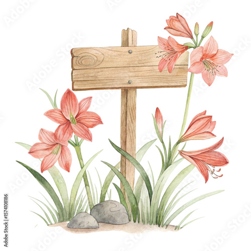Wooden sign  The most beautiful flower in the world is under the sign Clipart watercolor 