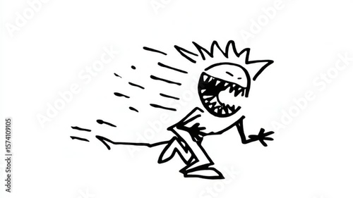 Crazed stick figure striking aggressive posture