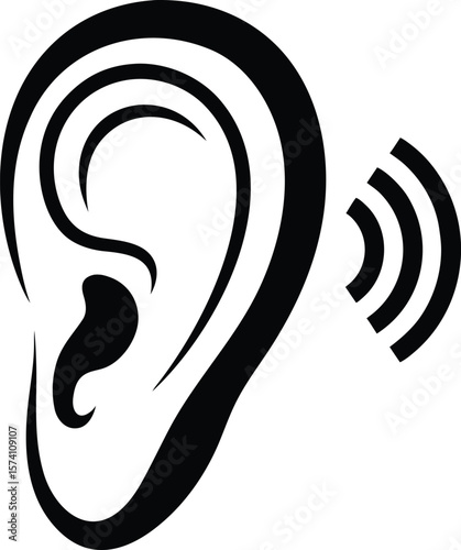 Ear with sound wave symbols emanating outward