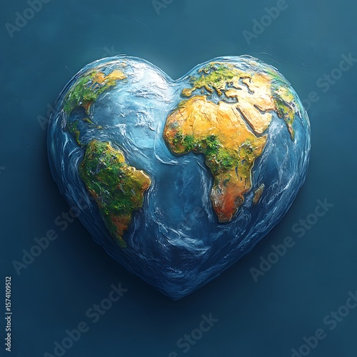 Conceptual heart shaped earth photo representing love for the planet and environmental awareness