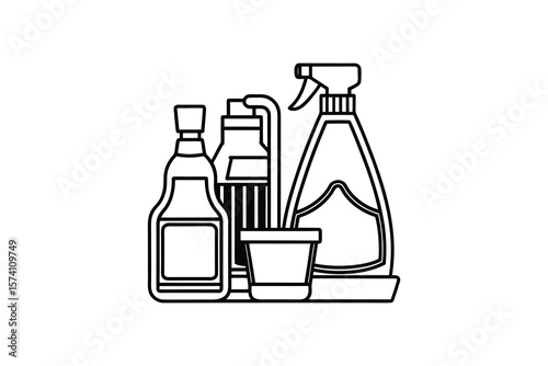 Cleaning Supplies Icons Line Art Illustration