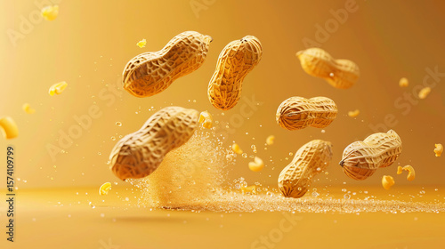 Wallpaper Mural Floating peanuts in mid-air, surrounded by a burst of yellow particles, creating a dynamic and vibrant scene that showcases the playful nature of food photography Torontodigital.ca