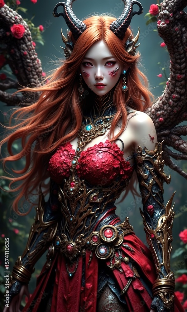 Fototapeta premium Enchanting Fantasy Creature with Horns and Floral Background