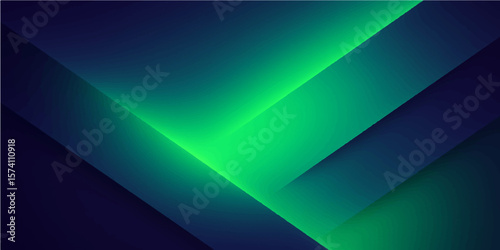 Modern green and blue layered geometric abstract background with smooth gradient shading for tech design

