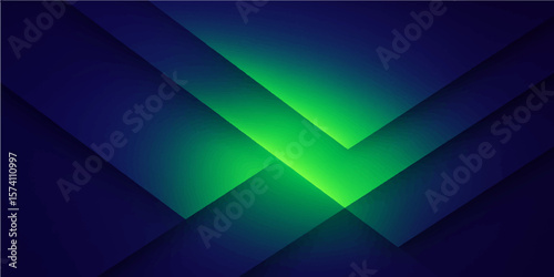 Elegant dark blue and green geometric layered abstract background with gradient shading effect


