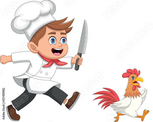 cute chef chasing chicken cartoon