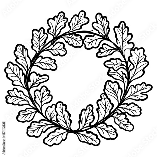 Rounded oak leaves wreath art illustration leaf vector