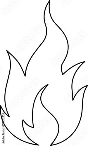 Simple black and white illustration of a stylized flame, burning upwards.