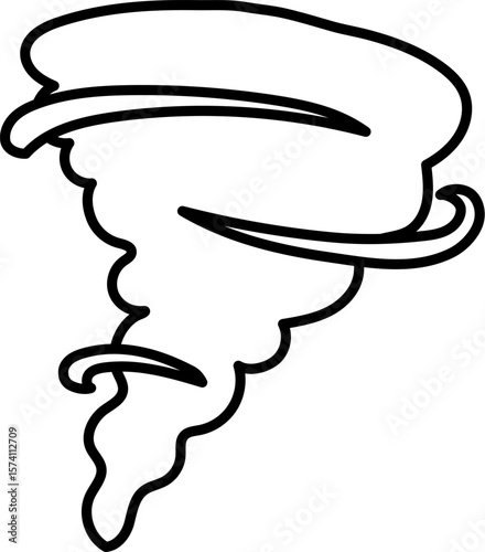 Simple black line drawing of a swirling tornado.
