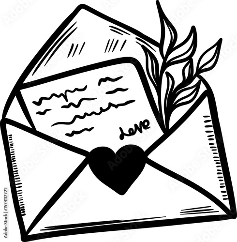 Romantic envelope with heart and love message