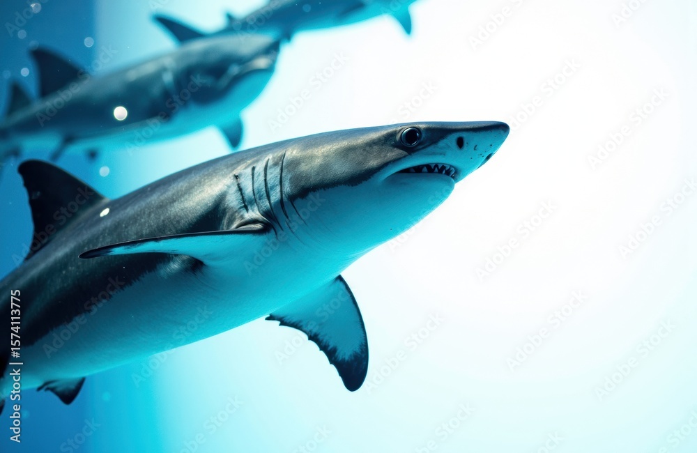 Obraz premium Shark swimming underwater with other marine life in the background
